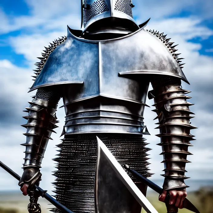 Image similar to photo of a knight with spiked armour and a mace, highly detailed, 4 k, hdr, smooth, sharp focus, high resolution, award - winning photo
