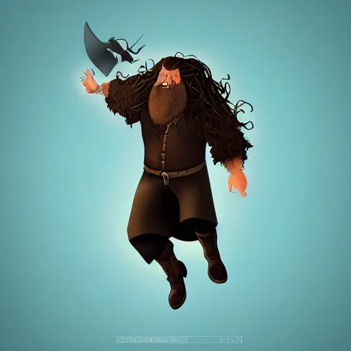 Image similar to Digital art of Hagrid from Harry Potter dabbing while zooming through the stratosphere, trending on ArtStation