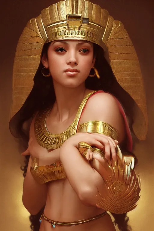 Image similar to Jessica Kahawaty as a beautiful egyptian princess, gorgeous, portrait, powerful, intricate, beautiful, masterpiece, elegant, volumetric lighting, digital painting, highly detailed, artstation, sharp focus, illustration, William-Adolphe Bouguereau, Hajime sorayama, ruan jia