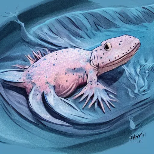 Image similar to a cute blue axolotl, imaginatio, digital art, concept art, ultra realistic, detailed, sharp image, full of details, super cute, little baby