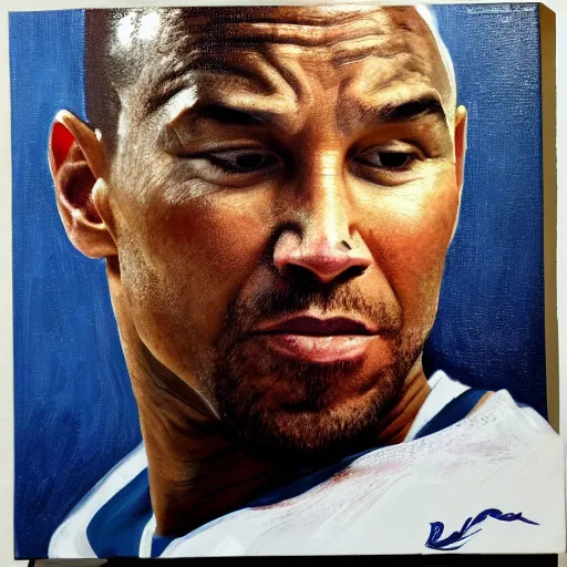 Image similar to portrait of mark wahlberg in makeup as kobe bryant, oil on canvas by william sidney mont, trending on art station