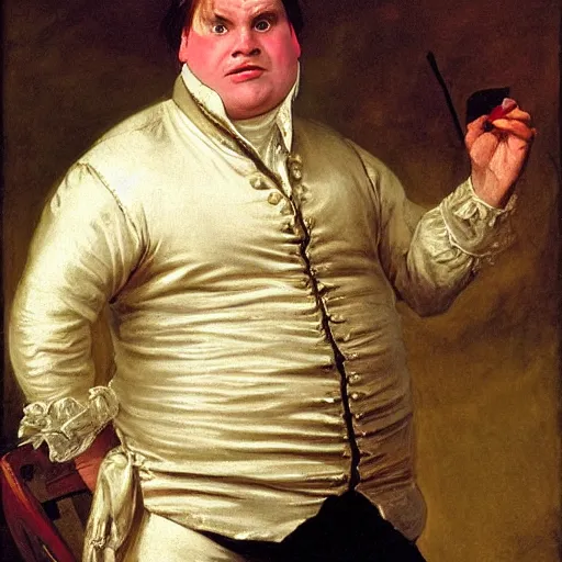 Prompt: chris farley as an 1 8 th century nobleman, painted by john everett millais