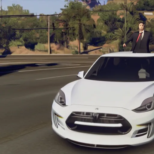 Prompt: elon musk driving a car in gta 5