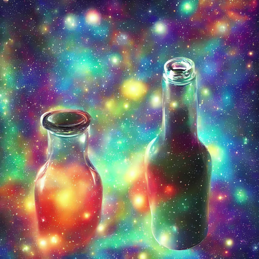 Prompt: the universe contained within a bottle, digital art