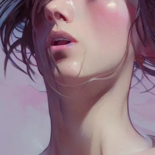 Image similar to digital character concept art by artgerm and greg rutkowski and alphonse mucha. wide open female mouth, close - up, defiant, light effect, 8 k, hyper detailed, intricate, elegant, digital painting, artstation, smooth, sharp focus