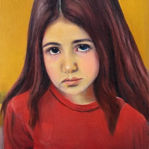Prompt: a girl with dark red hair and brown eyes in Istanbul oil painting