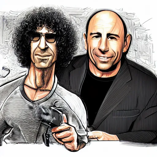 Image similar to Joe Rogan and Howard Stern as a cartoon, intricate, highly detailed, concept art, smooth, sharp focus, illustration, medium shot, mid-shot