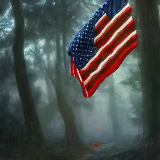 Image similar to american flag lapel pin in the woods, digital art by ruan jia and mandy jurgens and artgerm, realistic face, highly detailed, trending on artstation, award winning