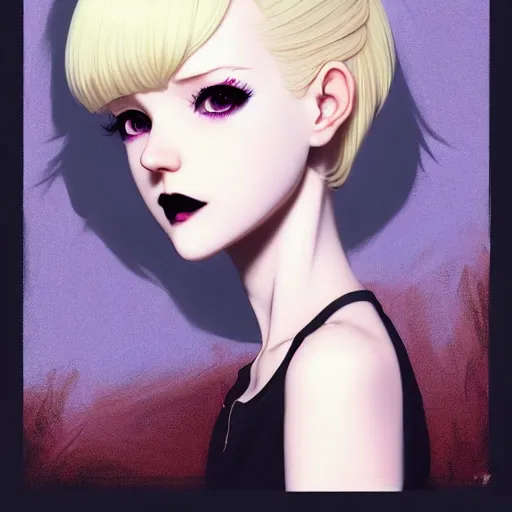 Prompt: a beautiful slim shy blonde goth girl ignores you, art by ilya kuvshinov and lois van baarle and ross tran and range murata and artgerm and andy warhol, norman rockwell, digital art, highly detailed, profile picture, intricate, sharp focus, mystical trending on artstation hq, deviantart, pinterest, unreal engine 5, 4 k uhd image