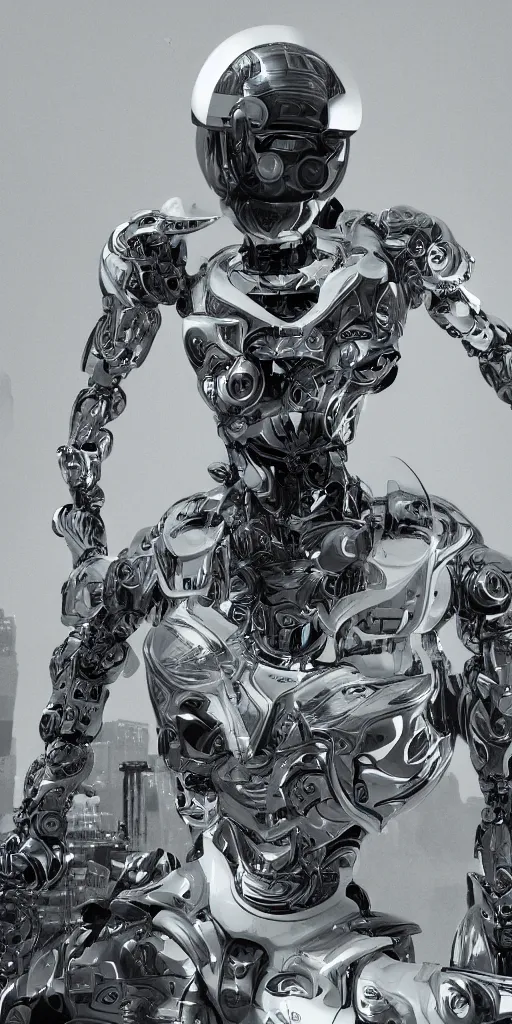 Image similar to the flow of time. complex shapes, highly detailed. octane render. robots are taking over. monochrome. ash thorp style. cinematic.