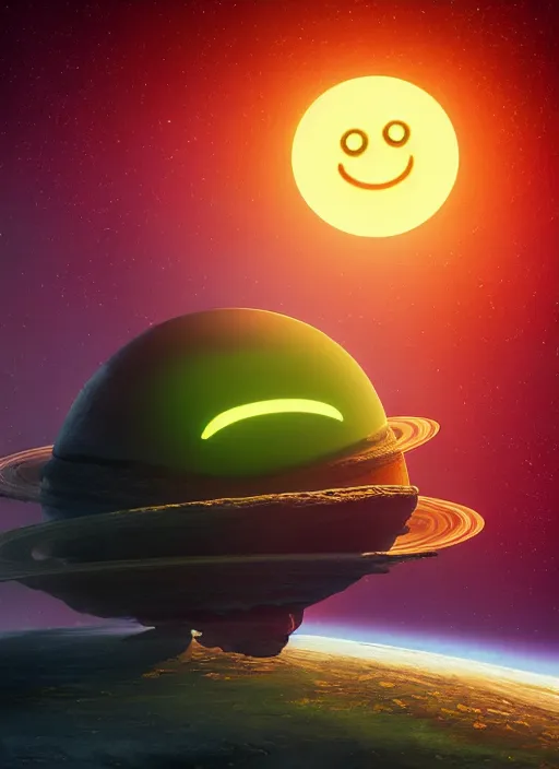 Image similar to planet with a angry emoji face eating another planet on space, digital art, au naturel, hyper detailed, digital art, trending in artstation, cinematic lighting, studio quality, smooth render, unreal engine 5 rendered, octane rendered, art style by pixar