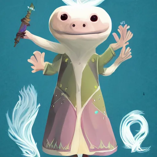 Prompt: a cute axolotl dressed as a wizard, trending on artstation