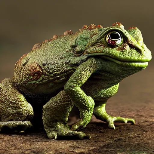Prompt: hulking, bipedal toads, realistic, high detail,