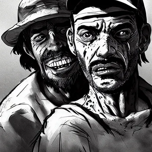 Image similar to don ramon and the chavo del 8 walking dead game telltale, gigachad black and white trending on artstation, painted by greg rutkowski