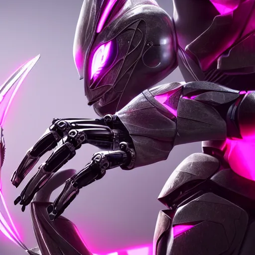 Prompt: a beautiful female robot, shiny white silver plated armor engraved, Fuchsia skin beneath the armor, sharp claws, long tail, robot dragon hands and feet, elegant pose, close-up shot, digital art, 8k HD render, epic lighting, depth of field