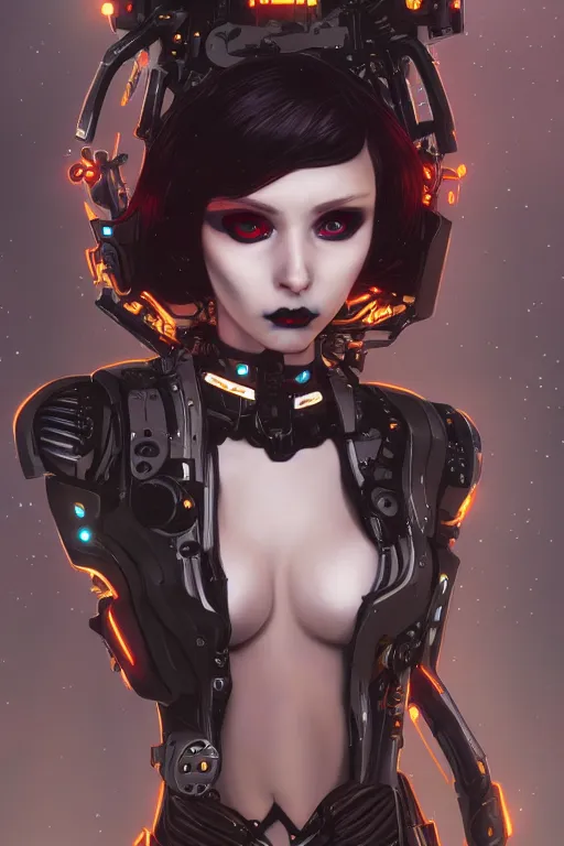 Image similar to portrait of beautiful young gothic cyborg anime maiden. cyberpunk, Warhammer, highly detailed, artstation, illustration, art by Ilya Kuvshinov and Gustav Klimt