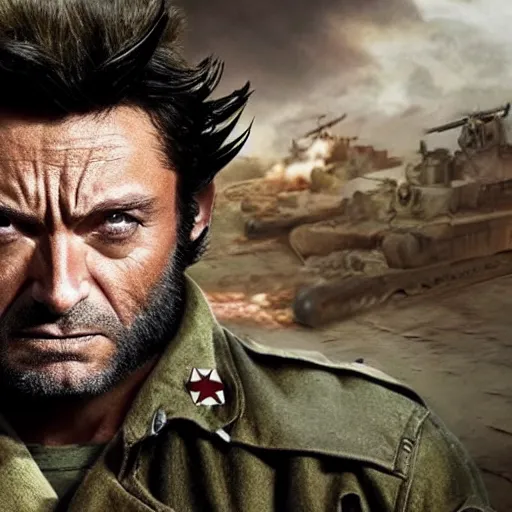 Prompt: Wolverine is a World War II soldier 4K detailed super realistic