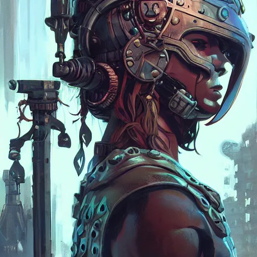 Image similar to cyberpunk viking helmet mask warrior goddess robot ninja fantasy, art gta 5 cover, official fanart behance hd artstation by jesper ejsing, by rhads, makoto shinkai and lois van baarle, ilya kuvshinov, ossdraws