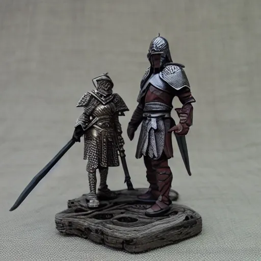 Image similar to 3 d printed fantasy miniature figure warrior on a wooden table photography realistic, detailed