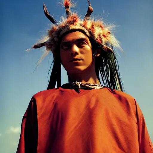 Prompt: kodak portra 1 6 0 3 5 mm photograph of life as shaman king, 8 k ultra - detailed, real photography, hightly detailed, hyper realistic, photographic, wide angle lens, focuses on the nuances of the human face and subtle shifts in tonal value, silhouette composition, neutral, cool - toned palette, fluid patterns, powerful composition