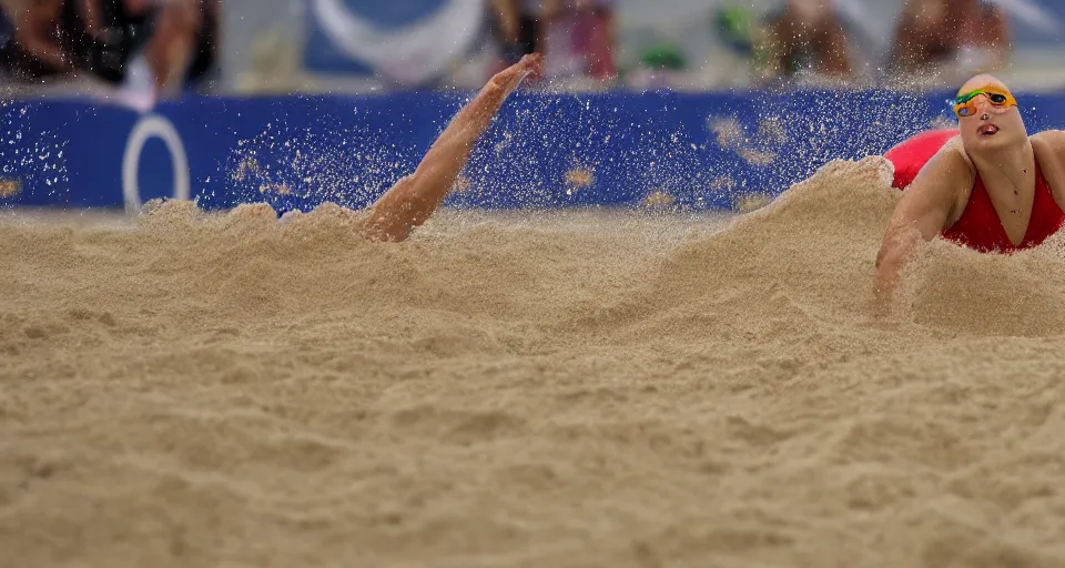 Image similar to olympic swimming in sand instead of water, motion blur