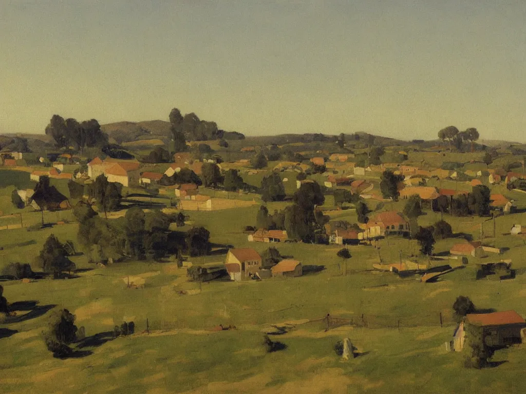 Image similar to a painting of california suburb by peter ilsted