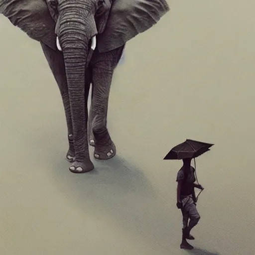 Image similar to An elephant walking down a street in Guwahati city. By Greg Rutkowski, trending on ArtStation