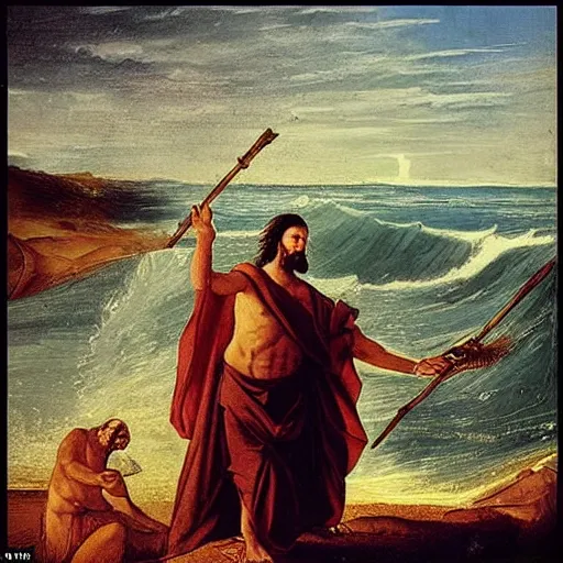 Prompt: “biblical scene Moses crossing the sea which he has separated into two parts, by famous photographer, fotojournalism, National Geographic”