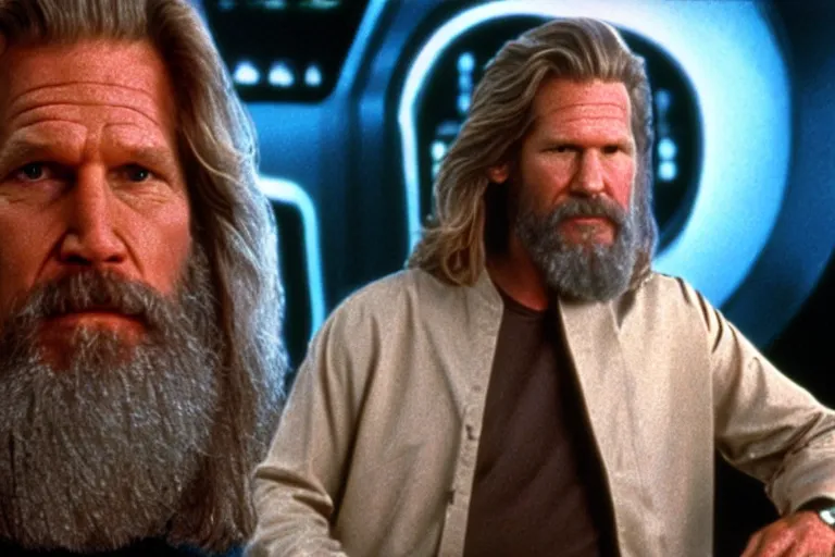 Image similar to A wide shot of Jeff Bridges from The Big Lebowski as a Jedi bowling in Star Wars