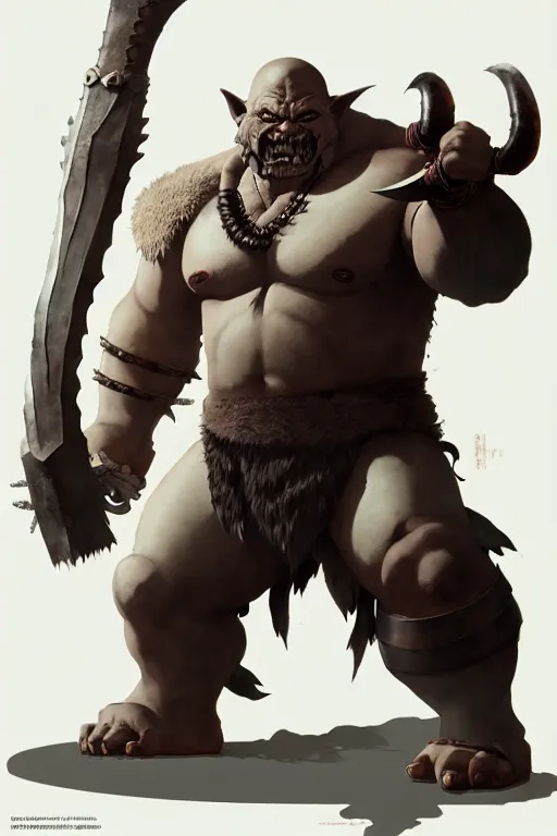 Image similar to orc barbarian wearing leather armor, full body shot, exquisite details, earth magic, mid view, design on a white background, by greg rutkowski, makoto shinkai, takashi takeuchi, studio ghibli