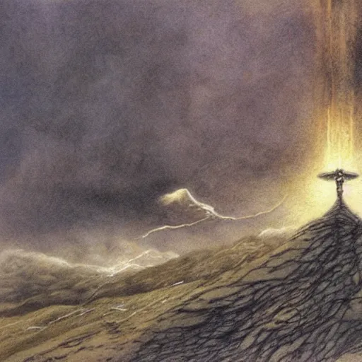 Image similar to the winds of Thor are blowing cold, Alan Lee illustration