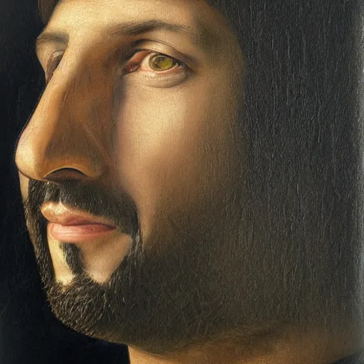 Image similar to Adam Sandler portrait, by Quirizio di Giovanni da Murano, behance, romanesque, da vinci, detailed painting, academic art