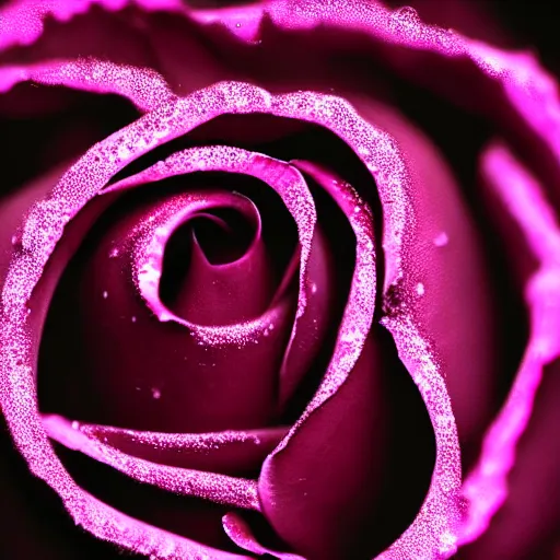 Image similar to award - winning macro of a beautiful black rose made of glowing molten magma