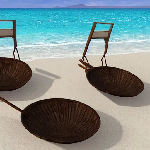Prompt: two stretched out woks on a beach, photorealistic, 8k