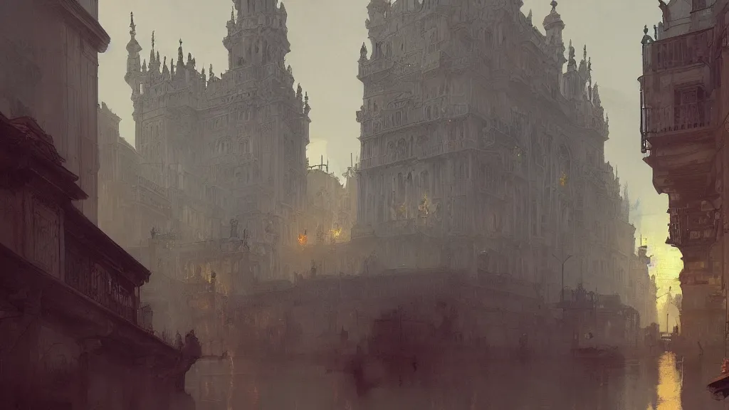 Image similar to sevilla city of spain, reflexions, verry high details by william turner art, greg rutkowski and alphonse mucha, trending on artstation, very very detailed, masterpiece,