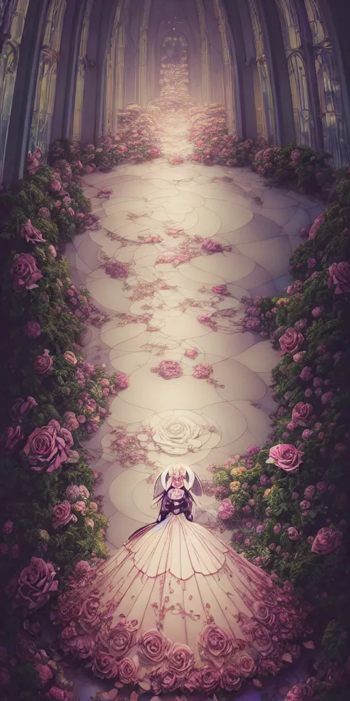 Image similar to the beautiful hyperdetailed physical rendering of a single rose wedding gothic lolita dress clothing design display in exhibition hall, perfectly shaded, atmospheric lighting, in the style of makoto shinkai victo ngai and peter mohrbacher studio ghibli artgerm stanley artgerm lau wlop rossdraws beeple, surrealistic style, 8 k hd, 3 drender