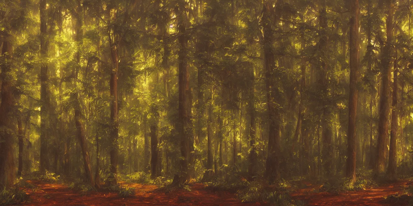 Image similar to a forest, cinematic lighting, detailed oil painting, realistic, hyperrealistic, 8k