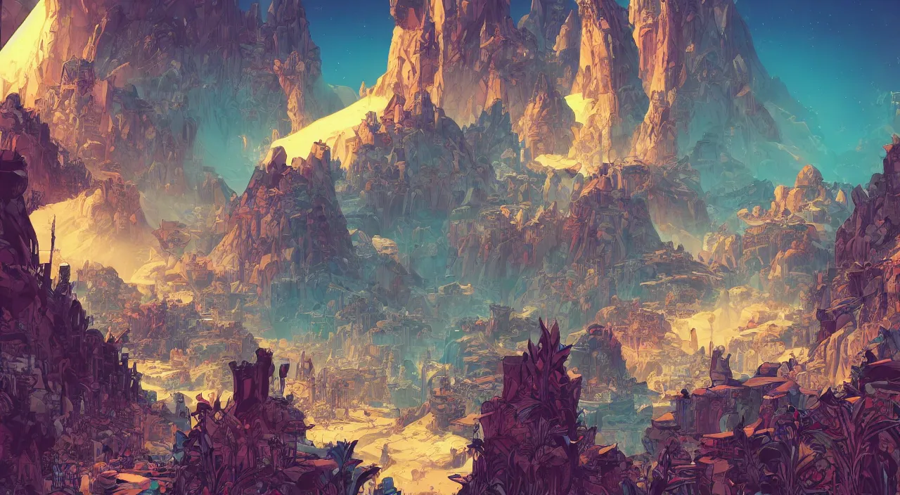 Image similar to vector wonderland bazaar zouk old egypt sky shine epic fantasy painting photoshop that looks like it is from borderlands and by feng zhu and loish and laurie greasley, victo ngai, andreas rocha, john harris