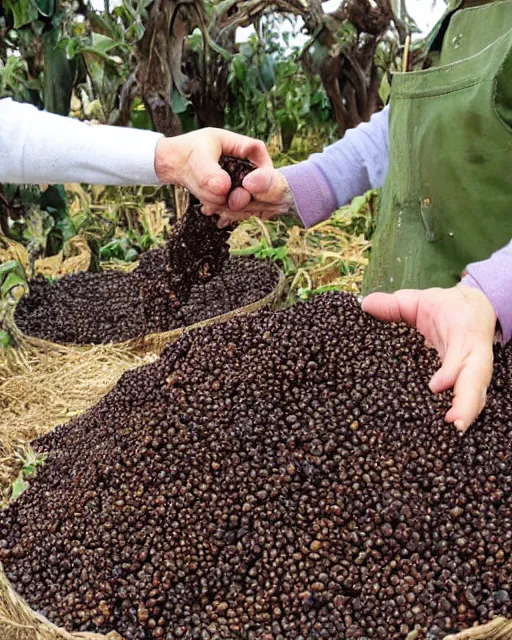 Image similar to farmer picking up carob,