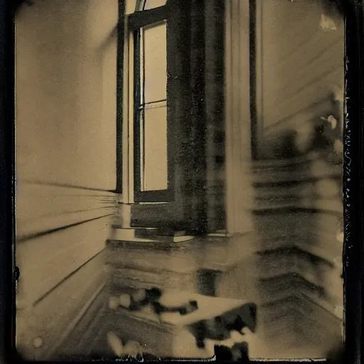 Image similar to noisy blooming abandoned building octagon collie dog clarinet cabinet channel , by Ernst Max and Edgar Degas and Judson Huss , abstract , postmodern , polaroid photo