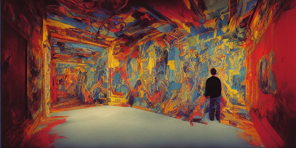 Image similar to award winning photo of JOHN ZORN DMT TRIP ENTERING A BUILDING, vivid colors, happy, symmetrical face, beautiful eyes, studio lighting, wide shot art by Sally Mann & Arnold Newman