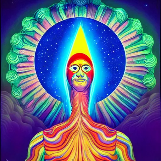 Image similar to psychedelic astronaut attaining enlightenment in the style of octavio ocampo naoto hattori, cg society, trending on artstation, award winning