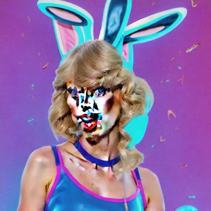 Image similar to portrait of Taylor Swift as Lola Bunny in Space Jam 1996. bunny ears. intricate abstract. intricate artwork. by Tooth Wu, wlop, beeple, dan mumford. octane render, trending on artstation, greg rutkowski very coherent symmetrical artwork. cinematic, hyper realism, high detail, octane render, 8k, iridescent accents