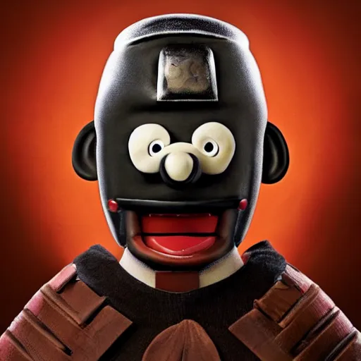 Image similar to scary Godlike masked and helmeted samurai in the style of Wallace and Gromit , IMAX , award winning , post processing , suspenseful , masterpiece , octane rendered