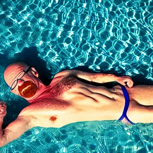 Prompt: Walter white laying in a pool