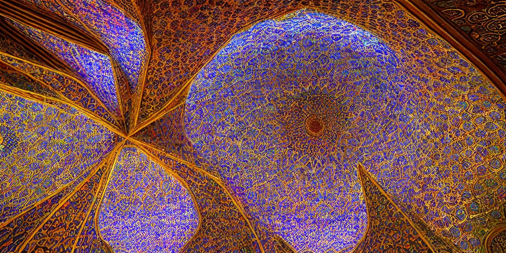 Image similar to psychedelic iranian honeycomb vaulting, muqarnas