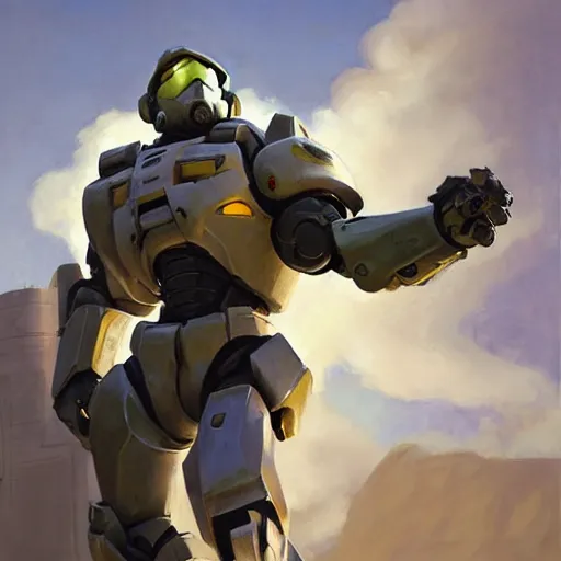Image similar to greg manchess portrait painting of master chief the transformer as overwatch character, medium shot, asymmetrical, profile picture, organic painting, sunny day, matte painting, bold shapes, hard edges, street art, trending on artstation, by huang guangjian, gil elvgren, ruan jia, greg rutkowski, gaston bussiere