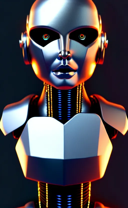 Image similar to friendly humanoid cyber robot, award winning, portrait bust, symmetry, faded colors, cypherpunk background, masterpiece, trending on artstation, cinematic composition, beautiful lighting, hyper detailed!!!, by alan blackwell, 8 k, unreal engine 5