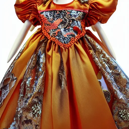 Prompt: goldfish inspired baroque dress with puffy sleeves