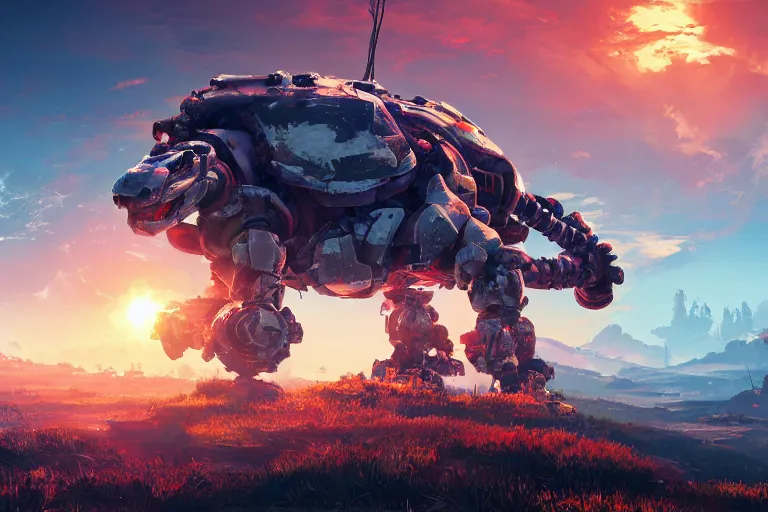 Image similar to shellsnapper machine mecanical creature robot of horizon forbidden west horizon zero dawn radiating a glowing aura global illumination ray tracing hdr fanart arstation by ian pesty and alena aenami artworks in 4 k